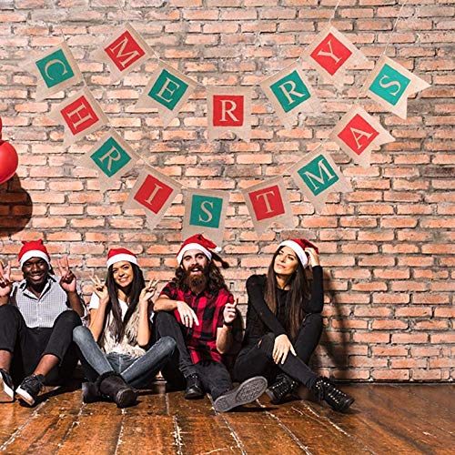 Merry Christmas Flags Banner Indoor Burlap Outdoor Bunting Banner Garland for Cafe Restaurant Party Garden Decoration