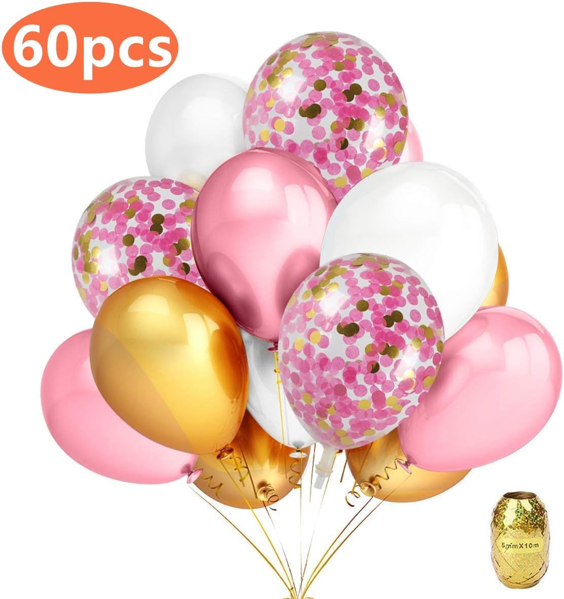 Miseegan Confetti Balloons & Latex Balloons 60 Pcs, 12" Party Balloons with Ribbon for Party Decorations, Christmas Eve, Bridal Hen/Bachelor Party Baby Shower Happy Birthday Wedding