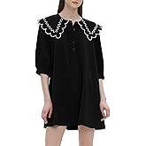 D-Sun Women's Babydoll Dress 3/4 Sleeves Peter Pan Collar Casual Loose A Line Flowy Fall Mini Dress