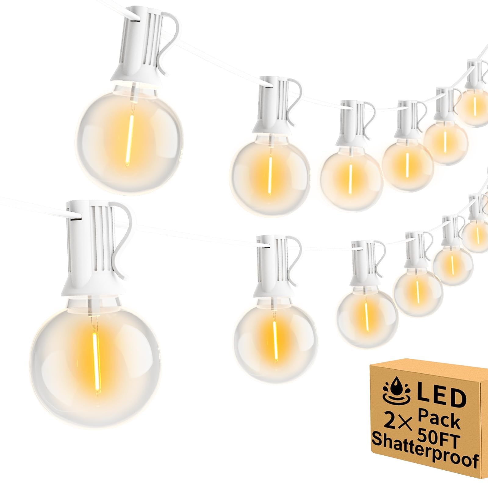 Photo 1 of Vocevos 100FT 2Pack Outdoor String Lights LED Outside Waterproof Patio Lights Backyard Heavy-Duty Shatterproof Plastic G40 Bulbs Connectable Globe Light Decor Yard Café Exterior White Wire