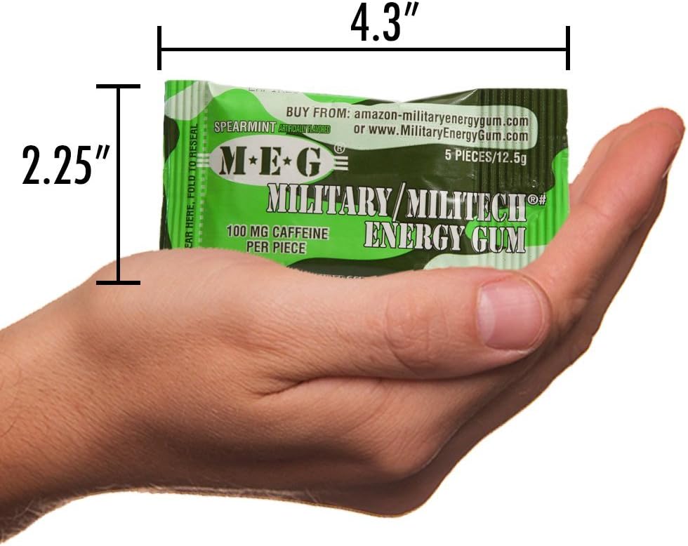 MEG - Military Energy Gum | 100mg of Caffeine Per Piece + Increase Energy + Boost Physical Performance + Spearmint 24 Pack (120 Count): Health & Personal Care