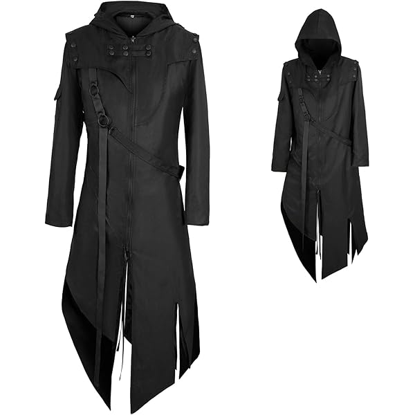 Men's Solid Color Hooded Cloak Coat Casual Retro Gothic Long Vest Cape