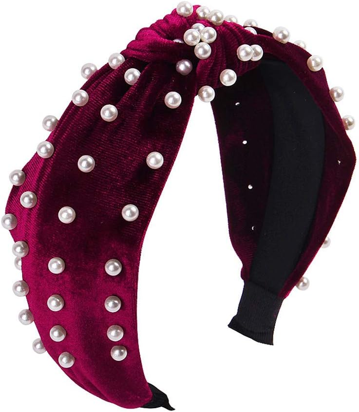 LYDZTIONHeadbands for Women Pearl Headbands - 1PCS Twisted Faux Pearl Velvet Headband Elegant Bling Hair Clip Hairpins Headwear Barrette Styling Tools Accessories,Red