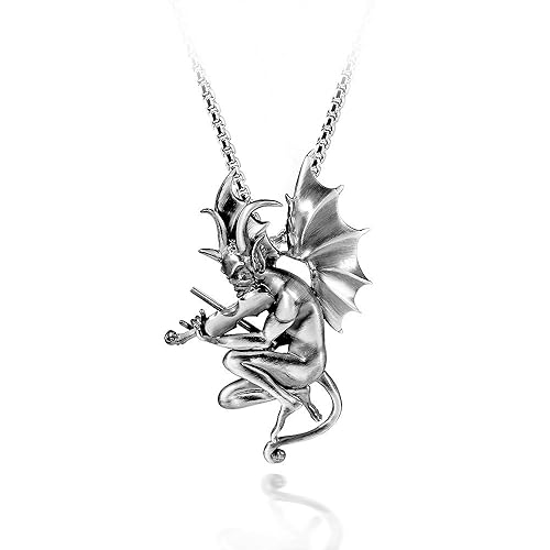 MATERIA Herren Kettenanhänger Teufel mit Geige 925 Silber antik massiv in Geschenk Box #KA-411