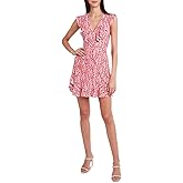 BCBGMAXAZRIA Womens Short Sleeve Fit and Flare Short Evening Dress with Ruffle Hem