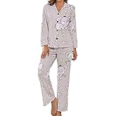 Elephants And Flowers,Women's Cute Sleepwear Tops with Pants Pajama Sets_XL