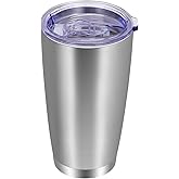 VEGOND 20oz Tumbler with Lid and Straw Stainless Steel Tumbler Cup Vacuum Insulated Double Wall Travel Coffee Mug Powder Coated Coffee Cup(Stainless 1 Pack)