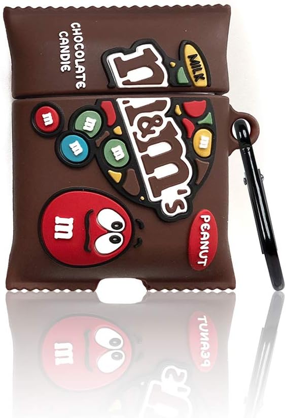 Compatible with Airpods 1/2 Case Cover,Stylish Chic Food Character Skin Keychain,Cute 3D Funny Cartoon Food MM Chocolate Soft Silicone Protective Airpods Cover,for Girls Boys Teens Kids (Brown)