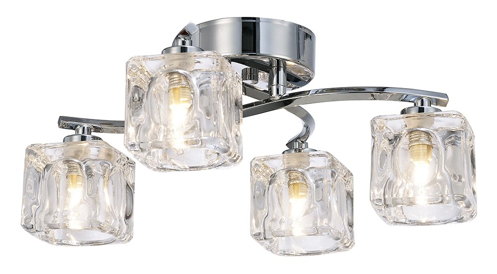 Modern 4-Bulb Ceiling Light with Clear Ice Cube Shades by Happy Homewares