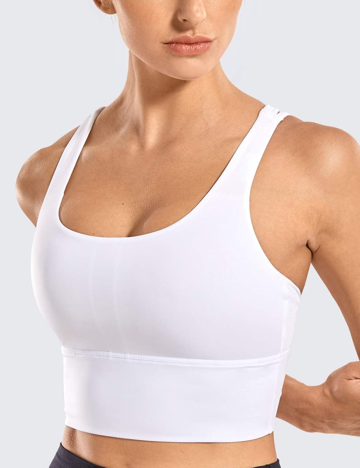 CRZ YOGA Strappy Sports Bras for Women Longline Wirefree Padded Medium Support Yoga Bra Top at  Women’s Clothing store