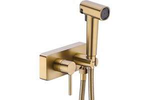 HOMYEP Brass Handheld Bidet Sprayer Attachment for Toilet, Bathroom Hot and Cold Water Bidet Faucet for Through-Wall or Vanity Mount, Single Handle 4-Inch RV Camper Shower Valve, Brushed Gold