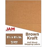 JAM PAPER Shipping Labels - Half Page - 5 1/2 x 8 1/2 - Brown Kraft - 50/Pack