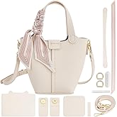 WEBEEDY DIY Leather Bucket Bag Making Kit Complete Handbag Purse Sewing Kit with Handbag Straps, Buckles, Ribbon, DIY Your Own Bucket Bag Making for Women Summer Holiday Travel Gift, Beige