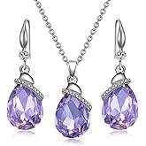 YEPZOKO Crystal Jewelry Sets for Women, Teardrop Oval Pendant Necklace and Earring Rhinestone Dangling Sets Birthday Anniversary Wedding Mother’s Day Gifts for Women