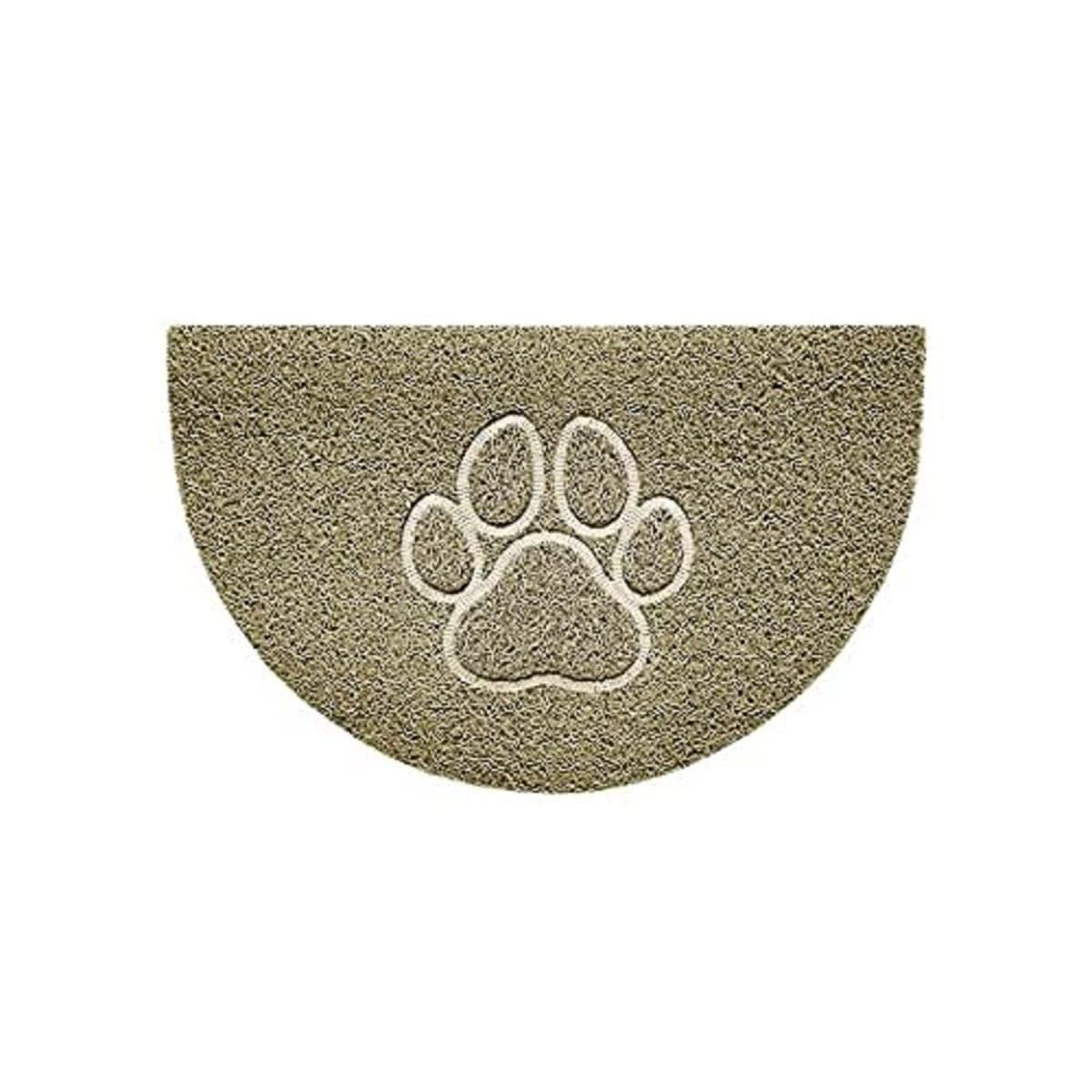 Nicoman Embossed Halfmoon Half Circle Door Mat Dirt-Trapper Jet-Washable Doormat 70x44cm (Beige, PAW Shape) - Use Indoor or Sheltered Outdoor