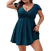 Hanna Nikole Womens Plus Size One Piece Swimsuits, Tummy Control Swimdress, Slimming Push Up Full Coverage Beachwear