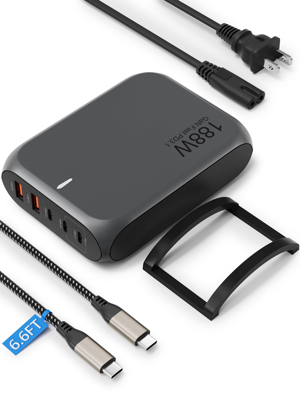 Photo 1 of 188W USB C Charger Desktop Charger 5-Port Compatible with MacBook Pro/Air iPad Pro/Air iPhone 16 15 14 13 12 Samsung Galaxy S24 S23 S22 Dell and More 140W USB C PD 3.1 Charging Station