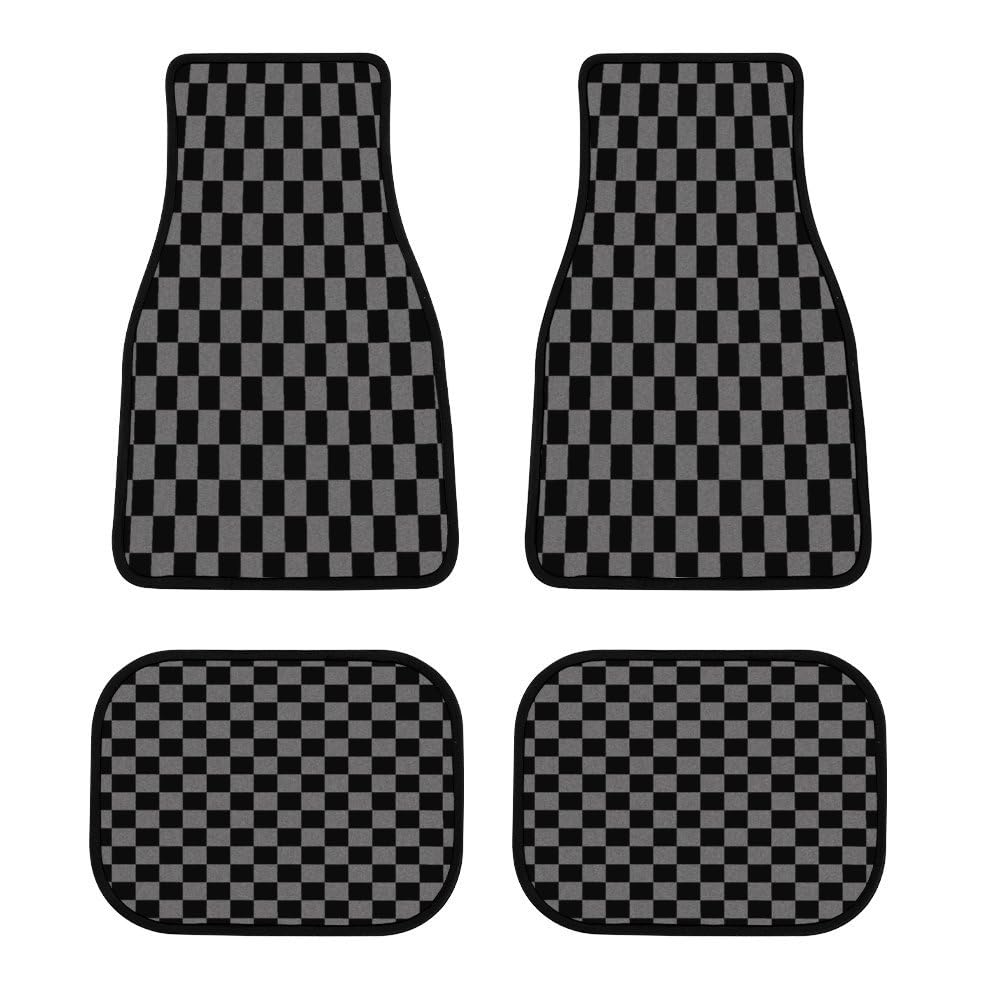Photo 1 of Vintage Grey Black Checkered Plaid 4PCS Automotive Floor Mats Car Floor Mats for SUV Truck Carpet Car Mats Front/Rear 4 Piece Full Set Auto Interior Decortaive