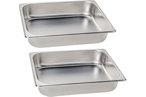 Premier Choice 2 Pack 1/2 Size Chafer Food Pan Stainless Steel Steam Table/Hotel Pan - 2 1/2" Deep