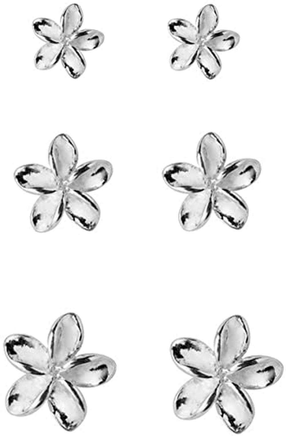 3 Pairs Tiny Flower Stud Earrings Sterling Silver Set for Women Girls Cute Cartilage 20g Studs Tragus Post Pin Hypoallergenic Piercing Body Jewelry Christmas Valentine's Day Birthday Gifts