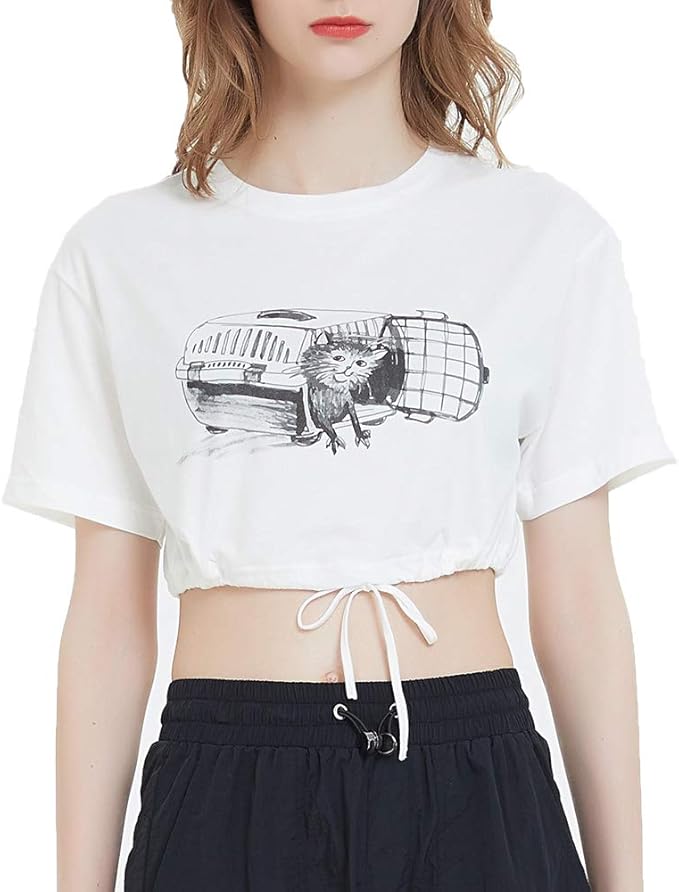 white graphic tee cropped