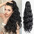 StrRid Pony Tail Extensions Wavy Claw Clip Ponytail Extension 22" Long Natural Fake Ponytails Synthetic Clips in Hair Pieces for Black Women Party Daily Use 6 Oz Dark Black