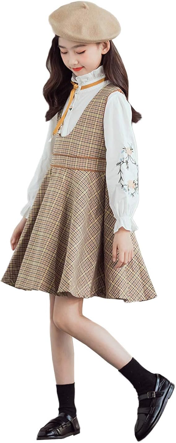 Amazon Jpバレンタインデー 子供服 ガールズ ワンピース 長袖シャツ 2点セット サロペット ジャンパースカート セットアップ チェック柄 刺繍 可愛い 子供ドレス 入学式 女の子 結婚式 普段着 ジュニア服 ワンピース チュニック 通販
