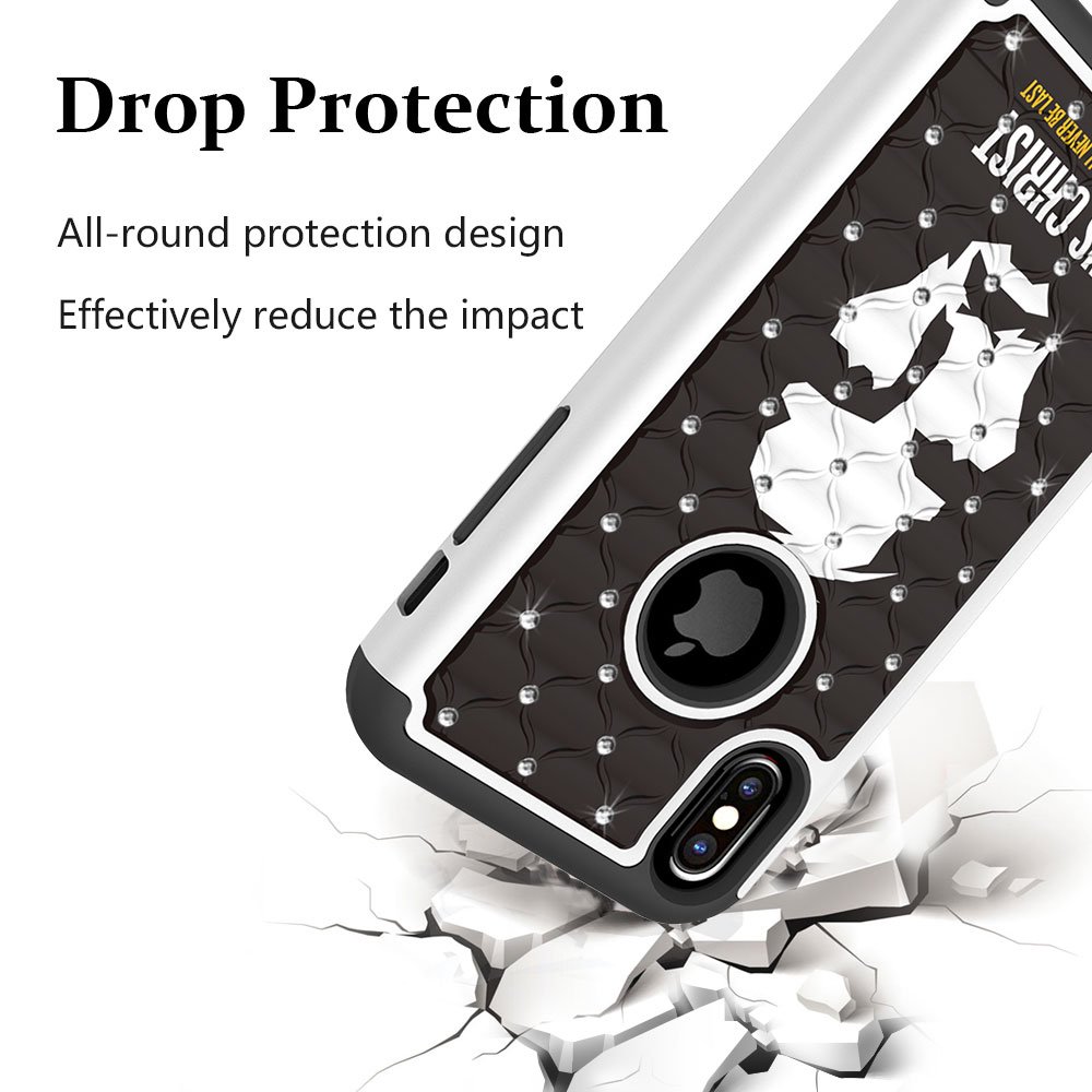 iPhone X Case, MagicSky [Shock Absorption] Studded Rhinestone Bling Hybrid Dual Layer Armor Defender Protective Case Cover for Apple iPhoneX - Jesus