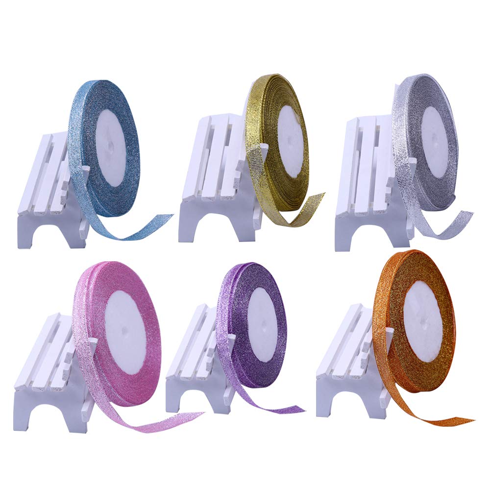 YOFASEN 6 Rolls Shimmer Sheer Organza Ribbons - 25Yard Ribbons for Gift Decoration DIY Crafts Wedding Party Birthday Festival Decor