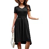 Alaster Queen Womens Summer 2025 V Neck Dresses Casual Midi T Shirt Waist Pleated Sundress with Pocket