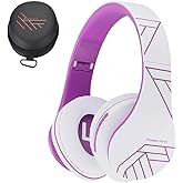 PowerLocus Bluetooth Over-Ear Headphones, Wireless Stereo Foldable Headphones Wireless and Wired Headsets with Built-in Mic, Micro SD/TF, FM for iPhone/Samsung/iPad/PC (White/Violet)