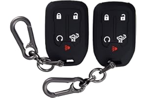 JKCOVER 2PCS Smart Key Fob Case Cover Compatible with 2019 2020 2021 2022 Chevrolet Chevy Silverado and GMC Sierra 1500 2500HD 3500HD Accessories Silicone Black Remote Key Chain Protector (5 Button)