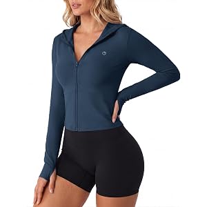 Aoysky Womens Zip Up Hoodie Cropped Athletic Jackets | Thumb Hole Sleeves, Workout, Yoga Tops, Stretch, Buttery Soft Hooded,