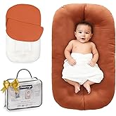 Beisurznga Baby Lounger for Newborn - Snuggle Cozy Me Lounger | Breathable Soft Cotton, 0-24 Months Portable Playtime Baby Nest, Newborn Baby Essentials Gifts- Orange (1 Lounger + 1 Cover)