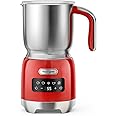 Hazel Quinn Milk Frother, 5 Functions, Variable Temp and Thickness Frother and Steamer, Detachable for Dishwasher Safe, 400ML/13.5OZ for Hot & Cold Latte, Cappuccino - Ruby Red