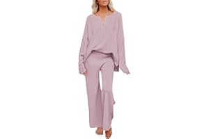 Pink Queen Women's 2 Piece Outfit Set Long Sleeve Button Knit Pullover Sweater Top and Wide Leg Pants Sweatsuit