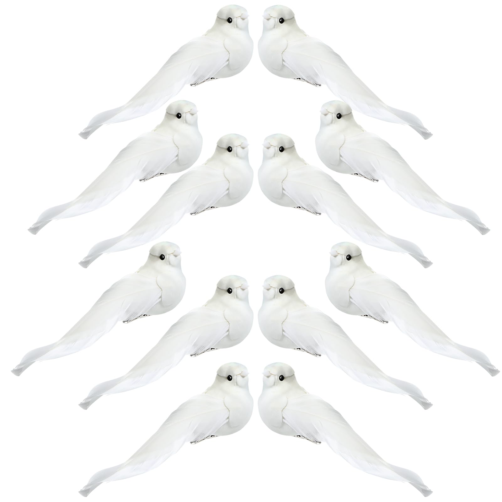 Threan 12 Pcs Christmas Dove Birds Clip on Christmas Tree Artificial White Bird Ornaments White Xmas Ornaments with Feather Realistic Fake Birds Craft for Wedding Party Wreath Garland DIY Accessories