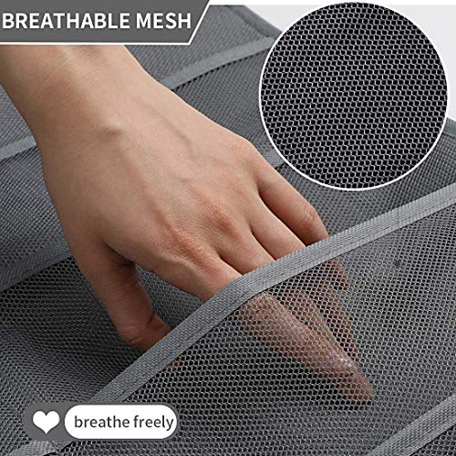 Hanging Closet Organizer, Dual-Sided 30 Pockets Wall Shelf Wardrobe Storage Bags for Underwear, Stocking, Bra and Sock, Mesh Pocket with Metal Hanger - Gray - Thumbnail 2