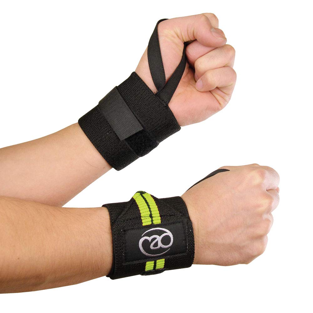 Fitness-Mad Weight Lifting Wrist Support Wrap - Black/Green, One size fits for all