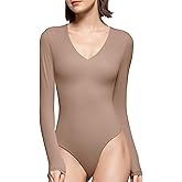PUMIEY Bodysuits for women V Neck Long Sleeve Body Suit Sexy Tops Smoke Cloud Pro Collection