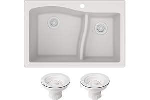 KRAUS KGD-442 Quarza 33-inch 33” Dual Mount 60/40 Double Bowl Granite Kitchen Sink in White