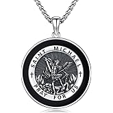 StoryEtain 925 Sterling Silver Patron Saint Medals Amulet Protection Pandent Necklace Cross Faith Jewelry for Men(2.5mm 22"+2" Rolo Chain)