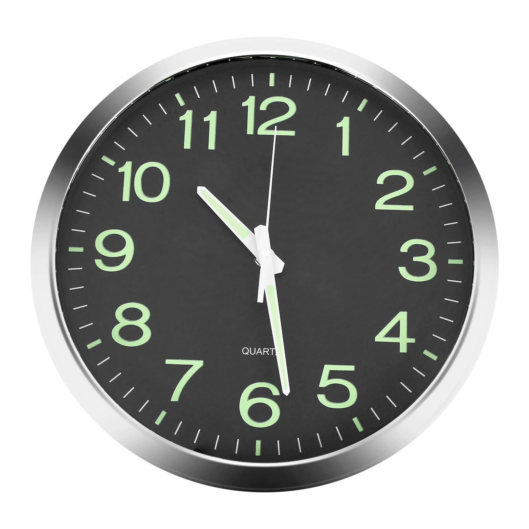 Pvczool 12 Inch Round Luminous Wall Clock Glow in the Dark Non-Ticking Indoor Decor -Silver