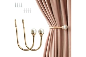 COOLNICE 2 Pack Curtain Holdbacks Wall Mounted Curtain Tiebacks Hooks Plastic Pearl U Shape Curtain Tiebacks with Screws Curtain Ties for Home Office-Gold