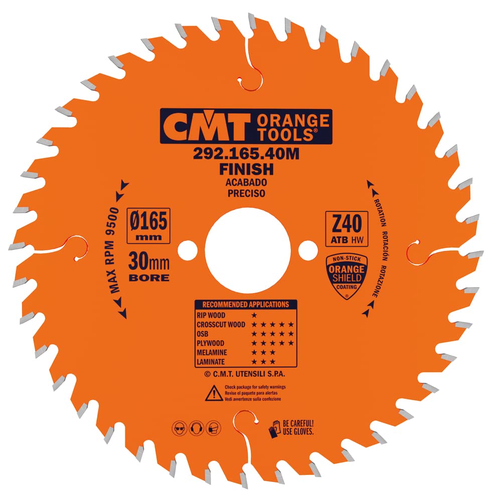 CMT Orange Tools 292.165.40 M - Circular Saw Blade 165 x 2.6 x 30 Z 40 ATB 15 Degree