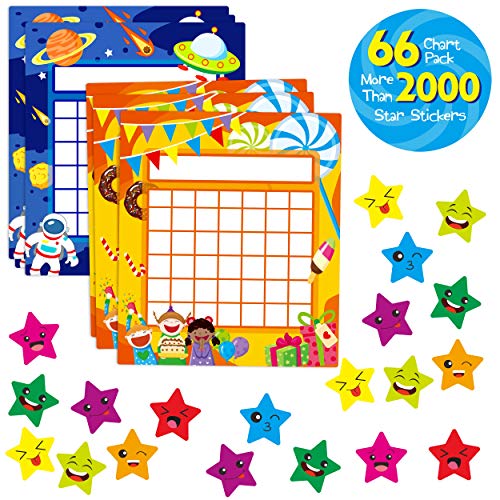 66 Pack Teacher Incentive Reward Chart with 2024 Star Stickers，2 Themes