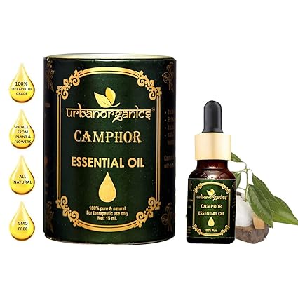 Urbanorganics Camphor Essential Oil Pure Natural Therapeutic Grade Oil For Skin Itching, Soothes Burns & Hair Strengthens Roots Growth 15ml (Free 5 Mask)