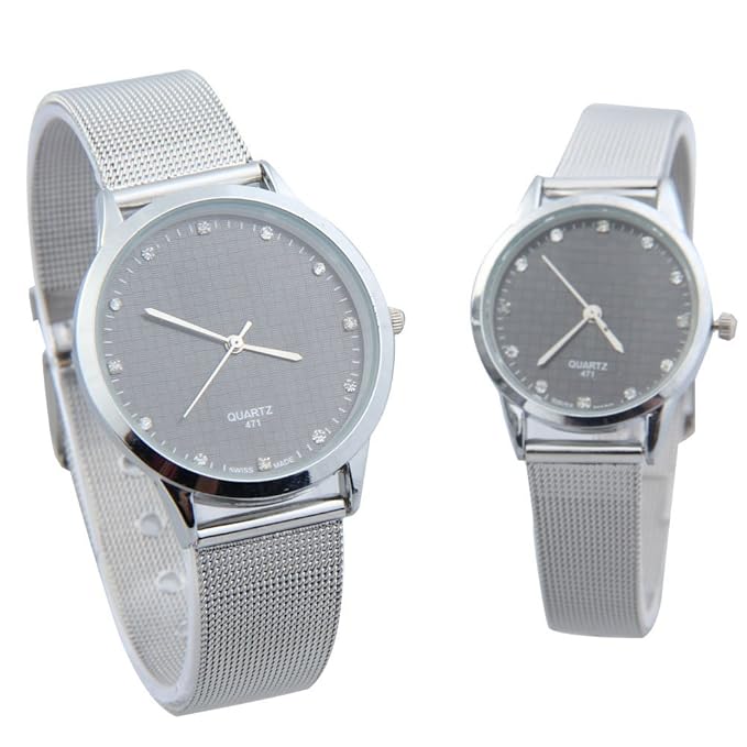 Delicate Quartz Analog Couple Watch with Rhinestone Decor Black Dial