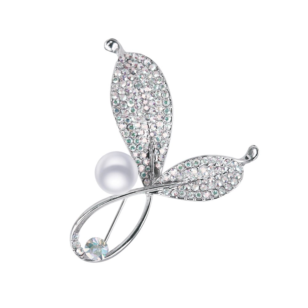 BiBeary Women Elegant Zirconia Two Leaves Party Brooch