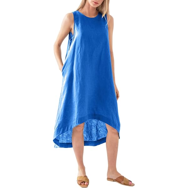 LeMuse Women's Linen A-Line Dress – Short Sleeve Above the Knee Casual Dress  with Pockets, Breathable Lightweight Fabric, Versatile Wear for All Seasons 